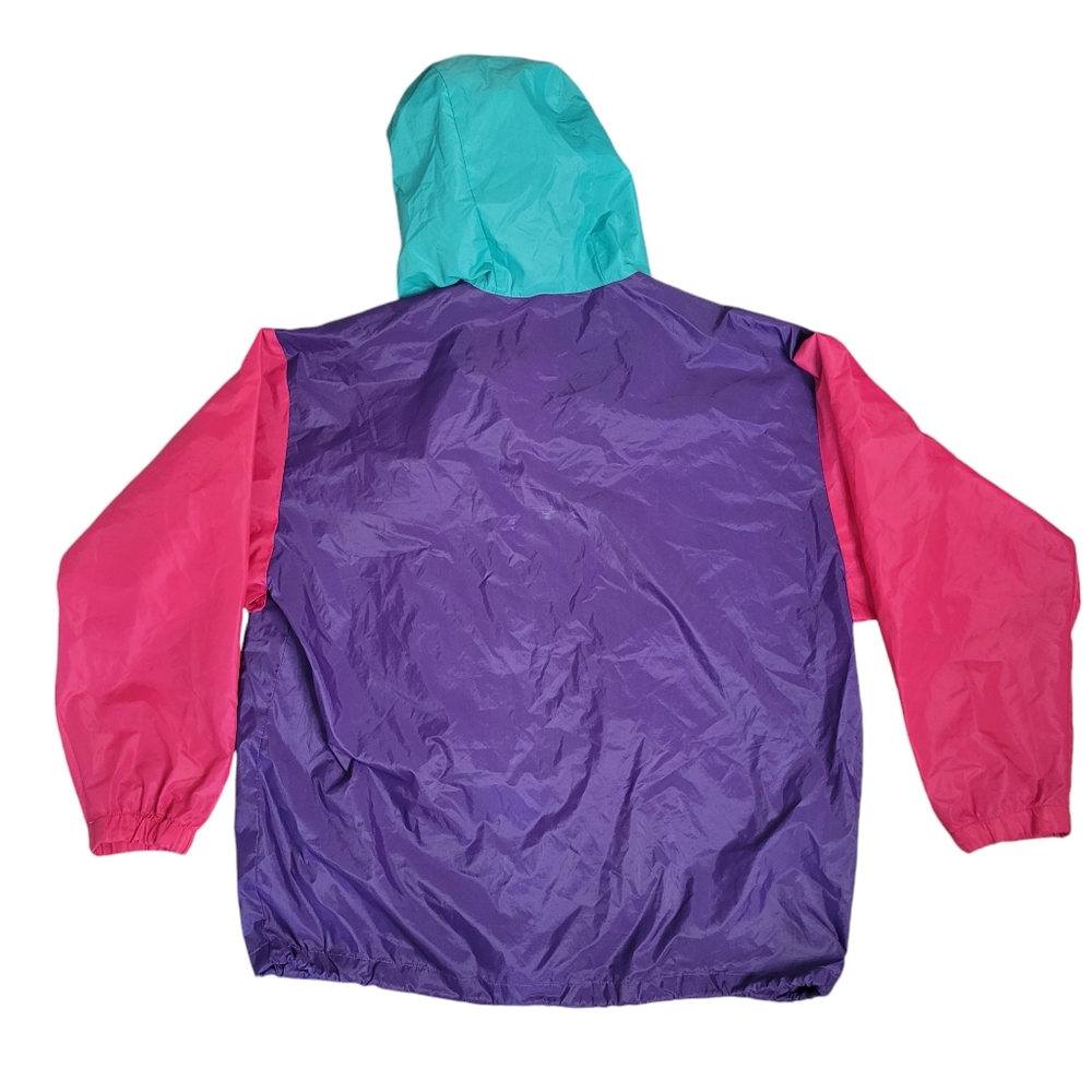 Vintage K-way packable pink green and purple color block windbreaker size Large - Picture 2 of 16